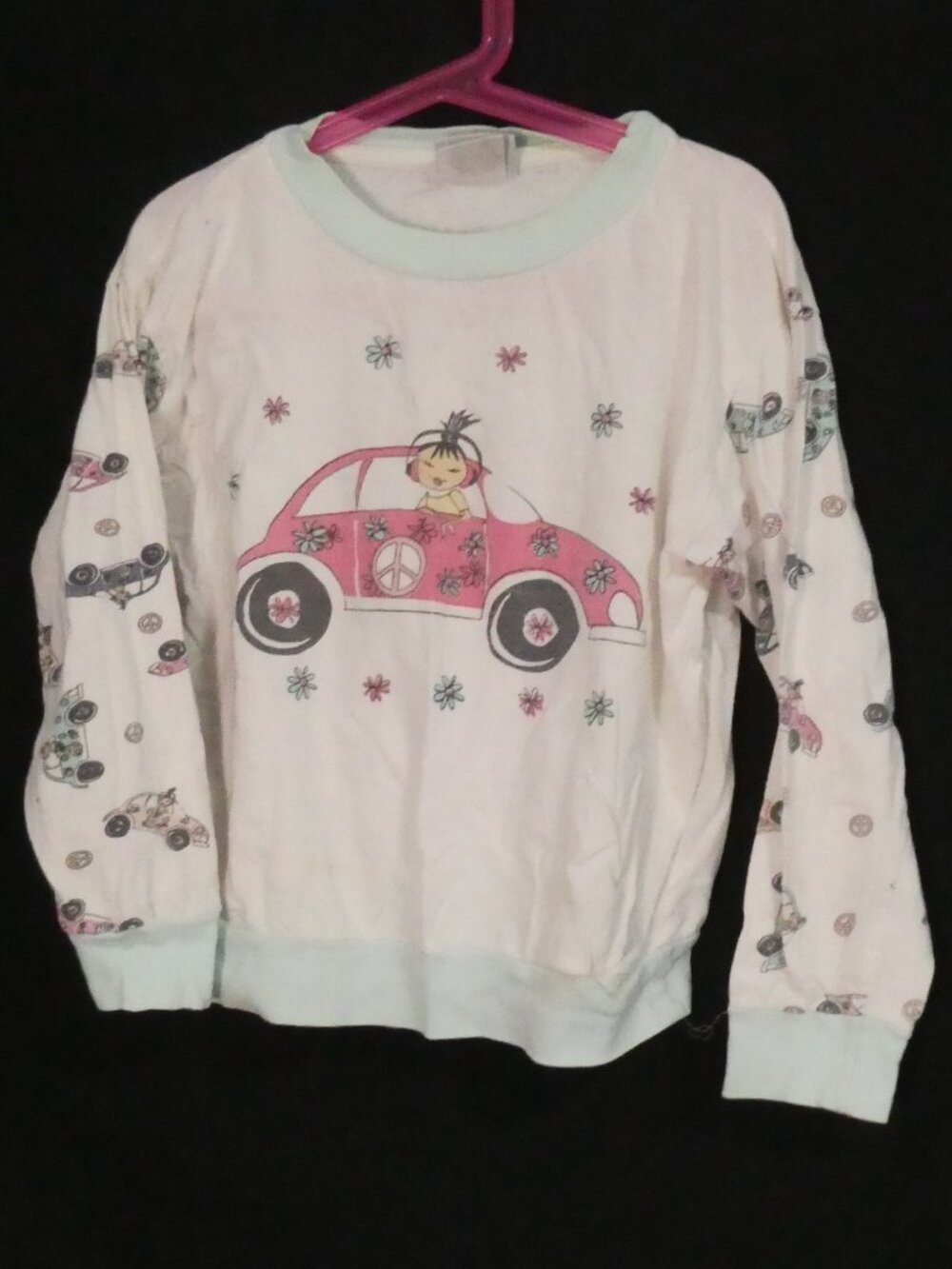 Vintage 90s SIMPLY BASIC Girl in Pink VW Bug Car Cotton Pajama Shirt - Small